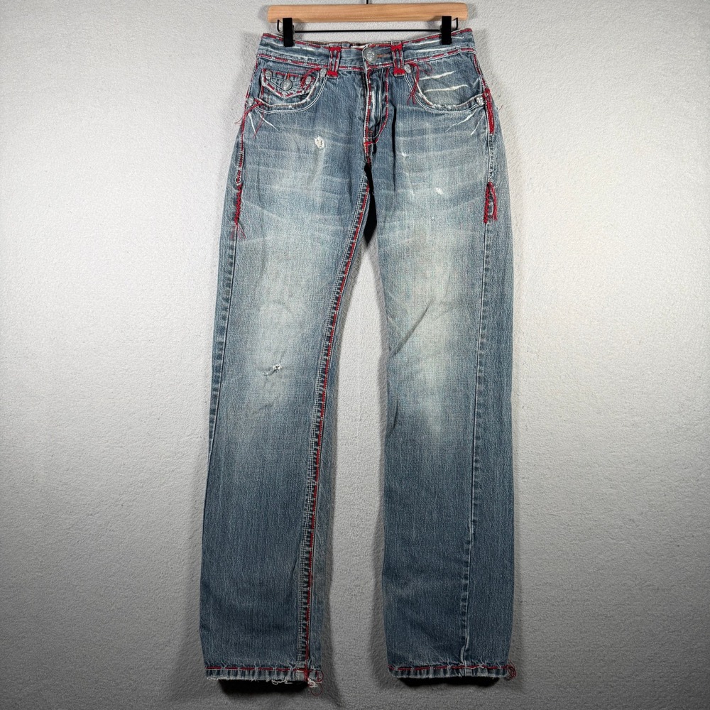 Laguna Beach Jean Co Mens 30x34 Distressed Red Thick Stitch Skull Jeans MD261SP